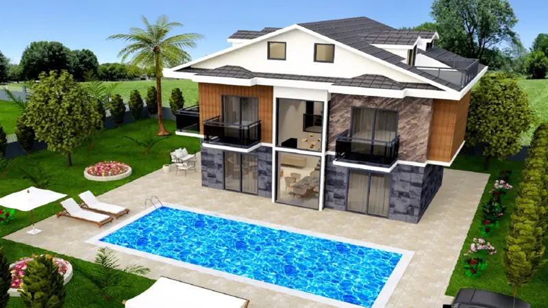 Sultan Villaları Fethiye satılık villa fiyatları Sultan Villaları Fethiye, Muğla Fethiye Ölüdeniz Mahallesi’nde modern mimariyle hayata